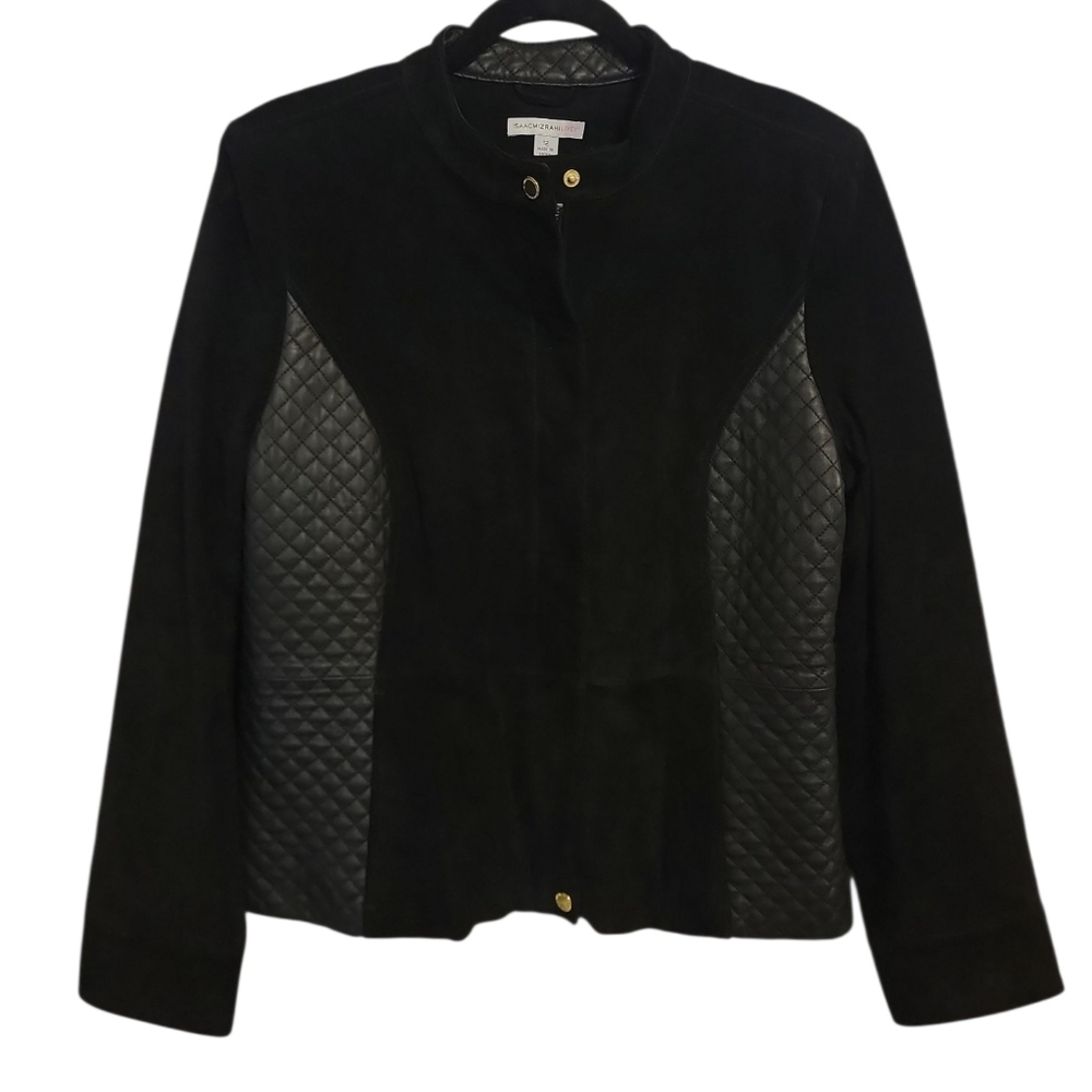 Isaac Mizrahi Live Black Leather & Suede Jacket